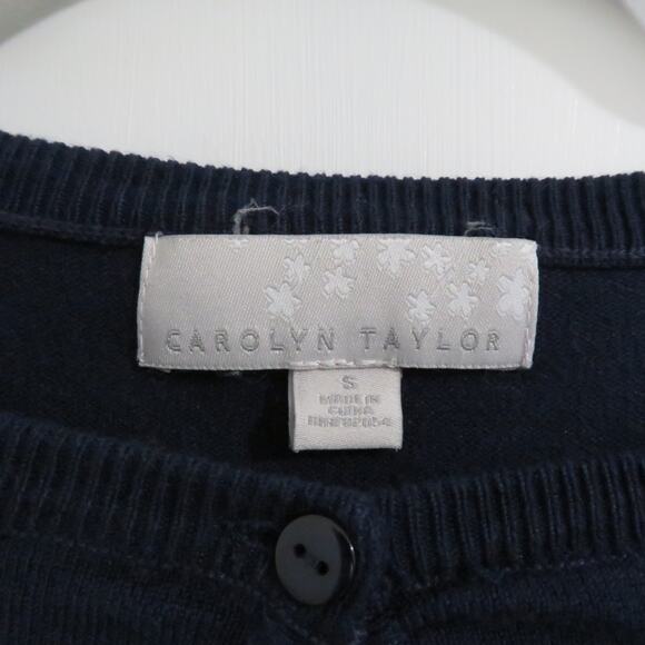 Carolyn Taylor Womens Sz M Navy Ruched Button Front Knit Sweater - Picture 3 of 4